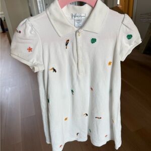 Ralph Lauren White Polo Dress with tropical Embroidered Motifs